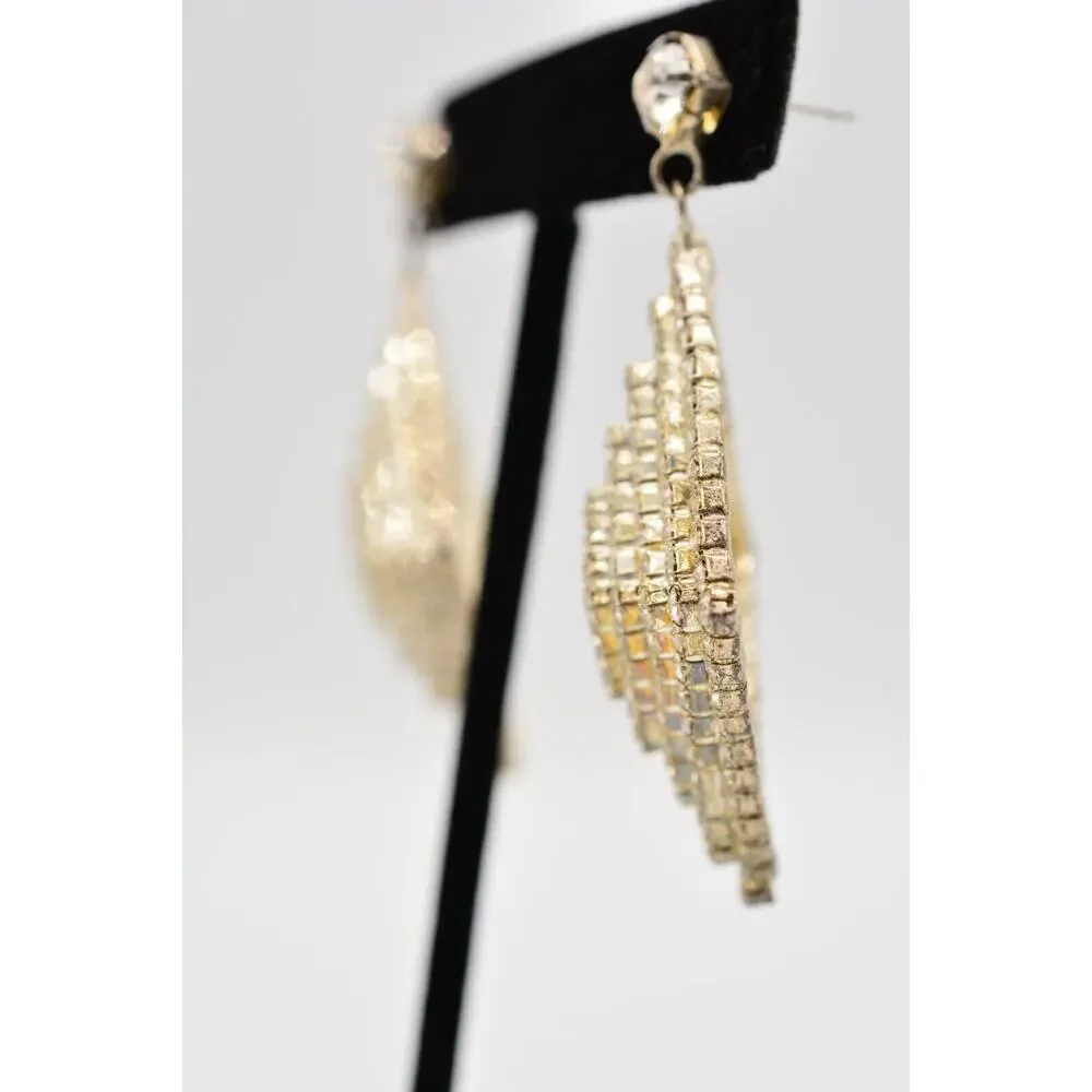 Vintage Crystal Earrings Dangle Prong Rhinestone Silver Sparkling 1990s 9L